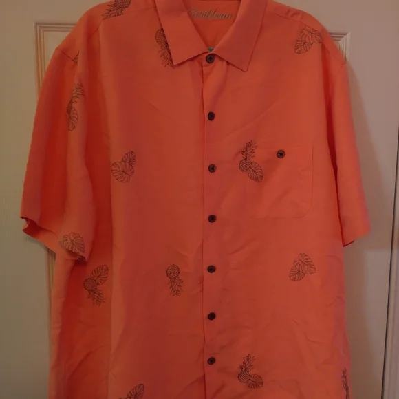 Caribbean Pineapple Print Rayon Polyester Button-Up Hawaiian Shirt Men's sz XL - Picture 3 of 8